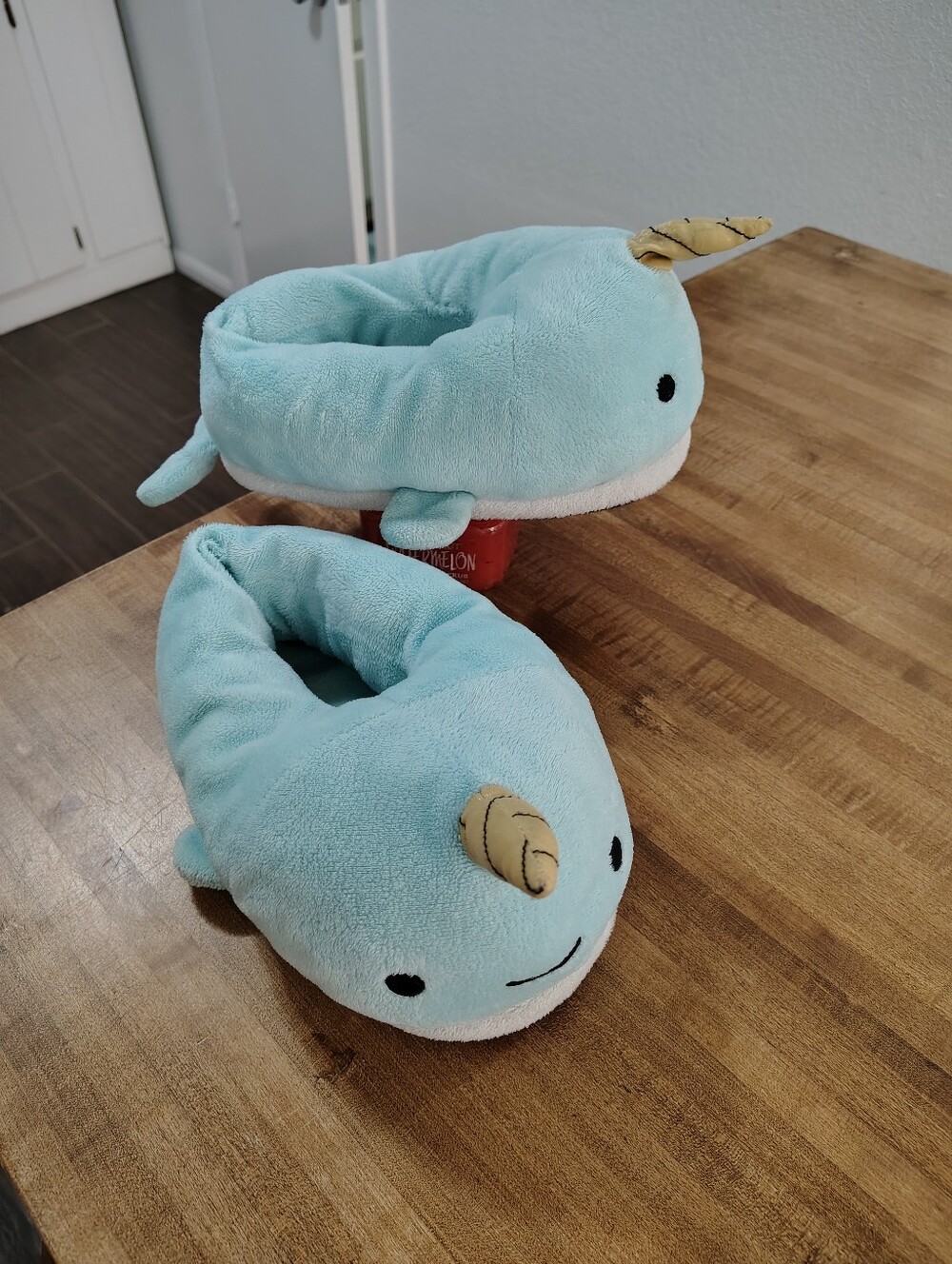 Narwhal Plush Slippers - Light Blue Size 6 / 7